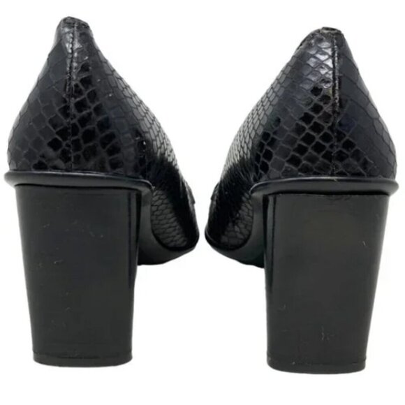 Gama Crocodile Embossed Italian Black Leather Square Toe Pumps - Size 6.5 - Picture 4 of 6